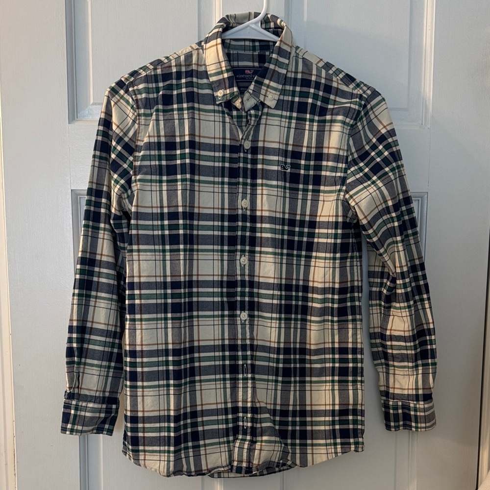 Boys Vineyard Vines Plaid Flannel Whale Button-Down Shirt